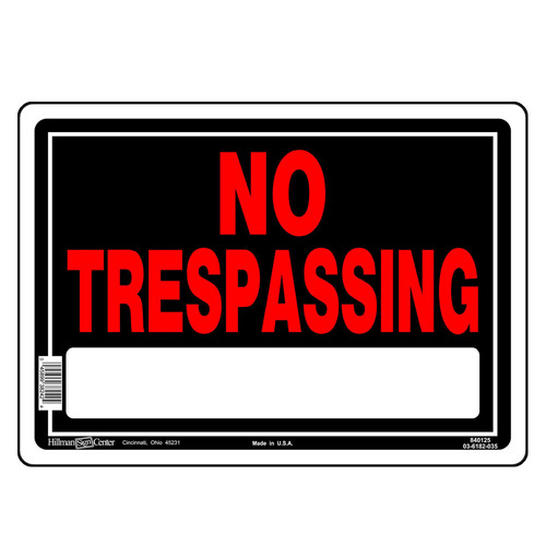 Hillman Black & Red Aluminum No Trespassing Sign, 10 x 14 in. 840125