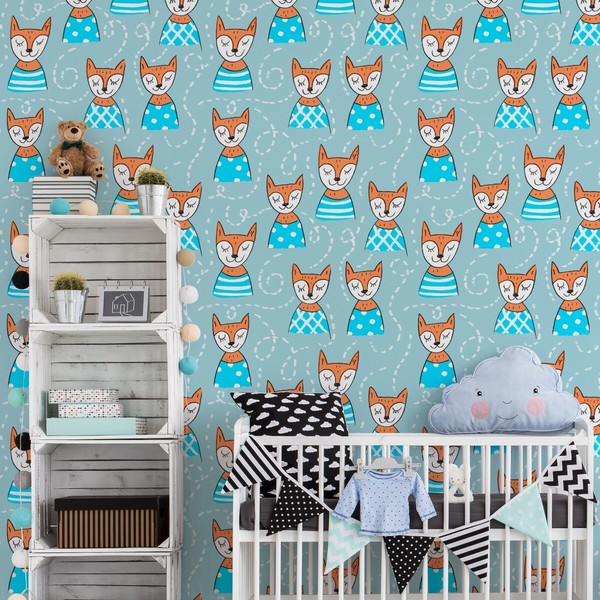 10M Vlies Tapeten Rollen Kinderzimmer Schlafende FüChse Geometrisch Motiv Xxl 41-image