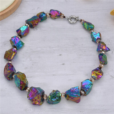 Jewelry Multi Color Titanium White Quartz Rough Nugget Crystal Necklace 19''