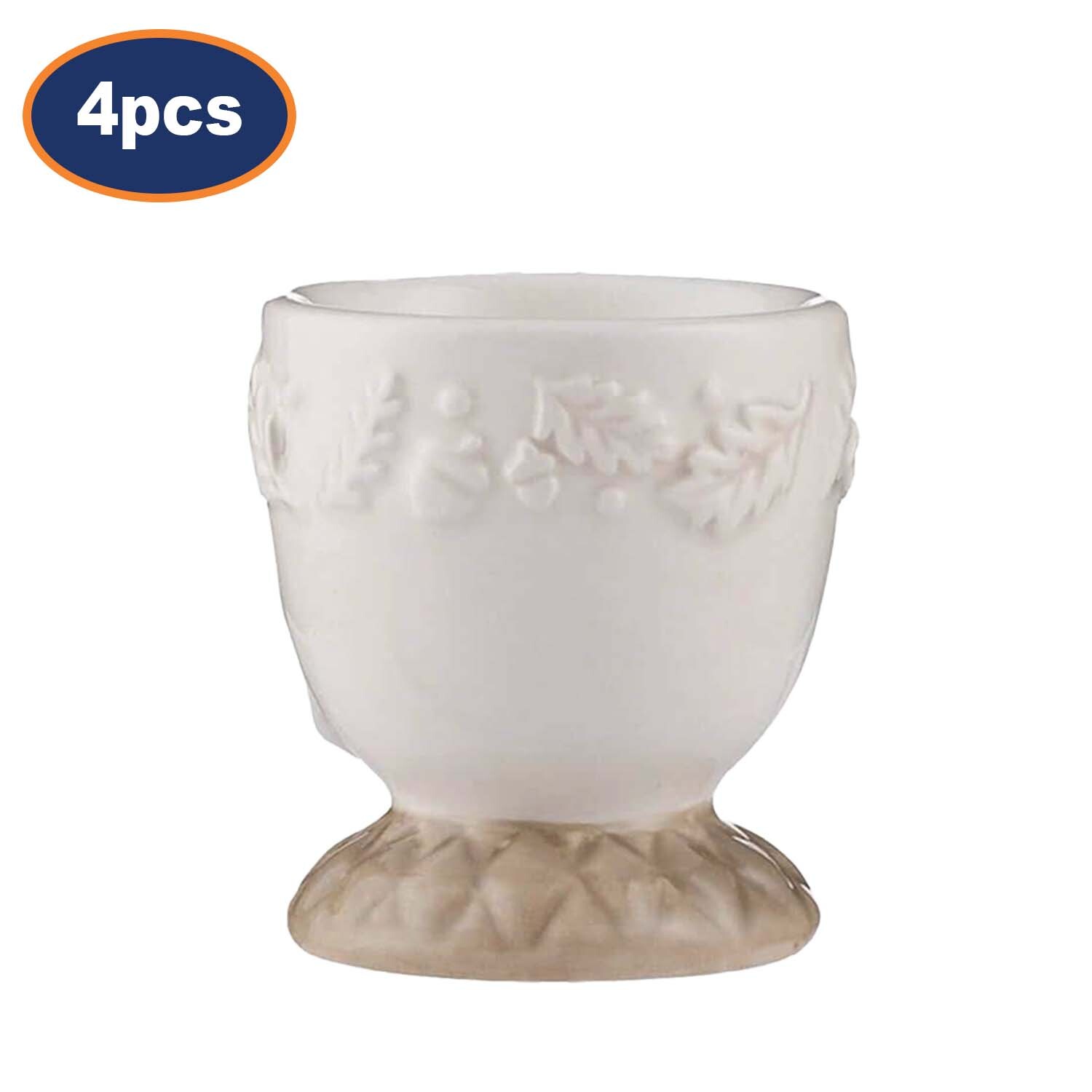 Ceramic Egg Cups 4pcs Cream Hand Painted Hard Soft Boiled Egg Holders Breakfast