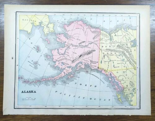 Vintage 1895 ALASKA Map 14"x11" Old Antique Original KODIAK ISLAND JUNEAU AK - Picture 2 of 5
