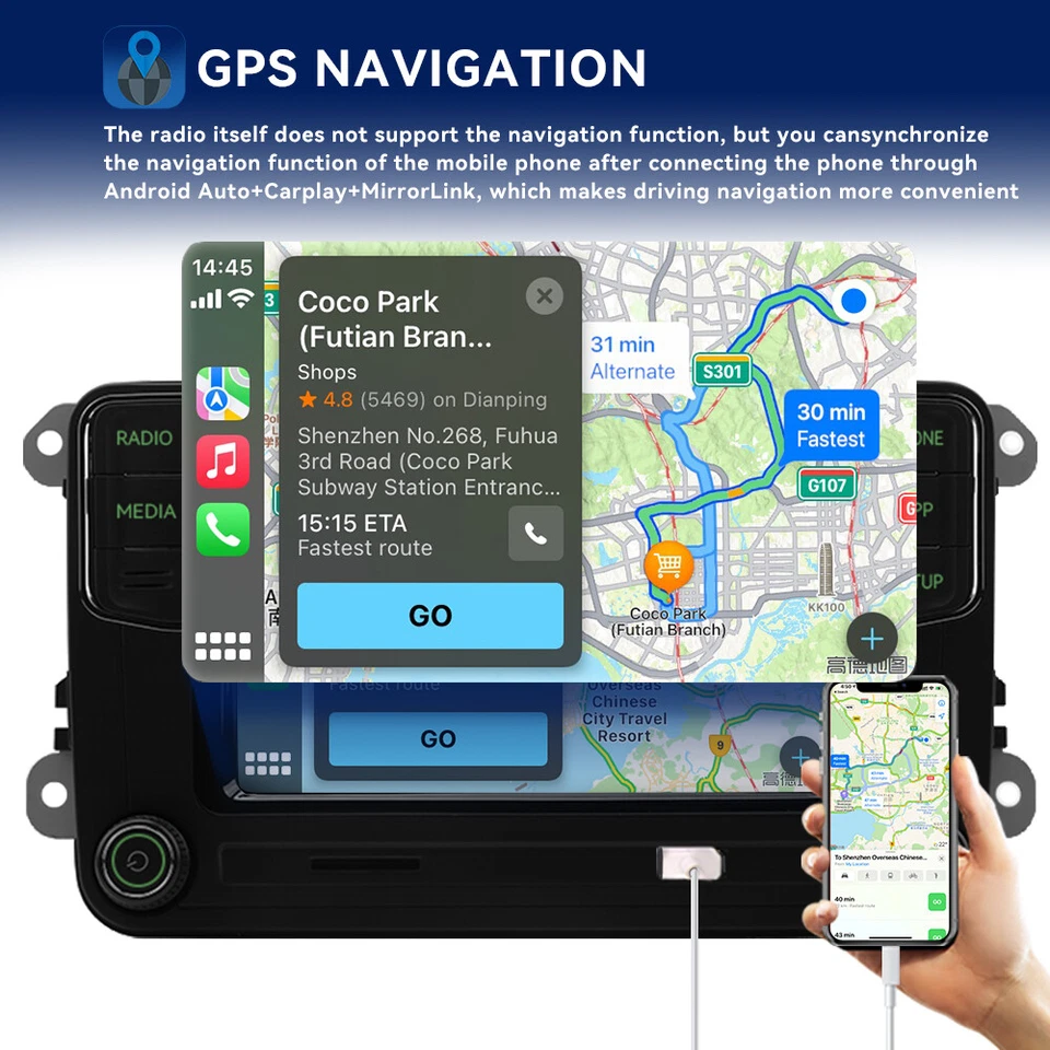 6.5" RCD360 PRO RCD330 Grün Licht CarPlay Android Auto Radio BT Für VW PQ SKODA - Bild 4 von 4