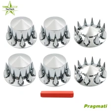 Wheel Axle Covers Spiked Chrome Hub Cover Kit 33mm Front & Rear Semi Truck