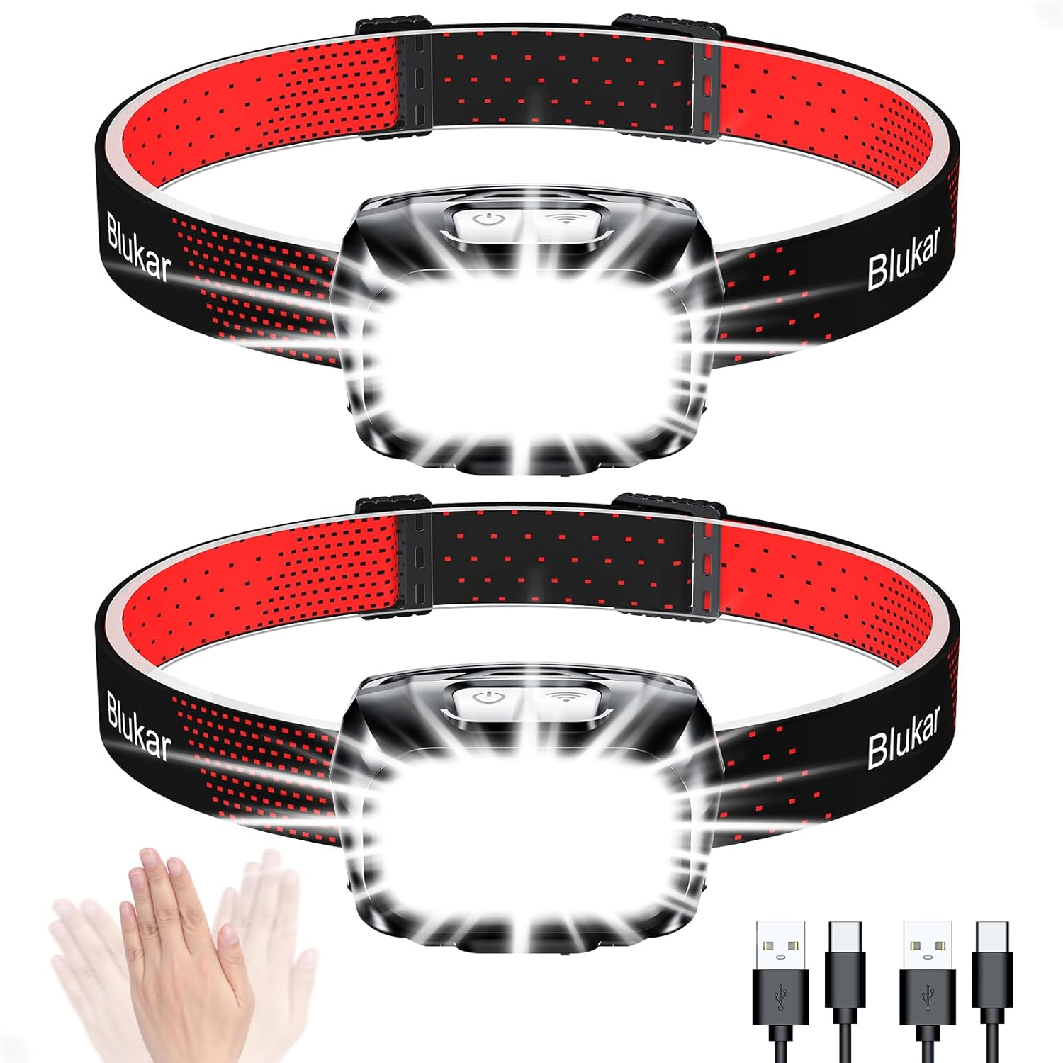 Blukar Head Torch Rechargeable, [2 Pack] 2000L Super Bright Headlamp Headlight w