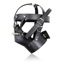 PU Leather Trainer Head Hood Mask Open Mouth Panel Gag Ball Gag Bondage Harness