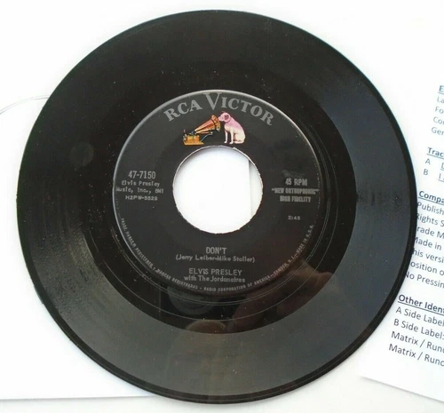 Elvis Presley Don't & I Beg of You 45 RPM 1958 NM RCA 47-7150 NO PLANT ID - RARE