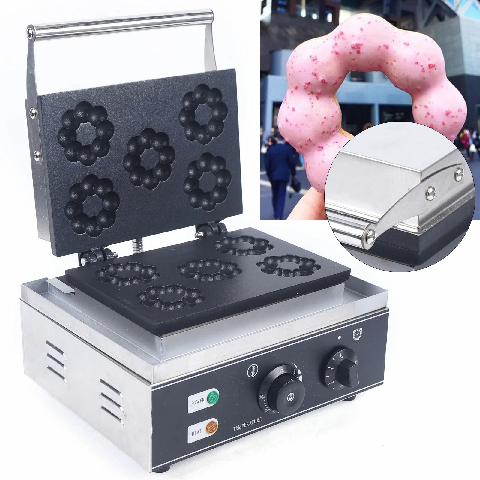 Commercial Electric Waffle Donut Maker Machine Nonstick 5Donut Plum Flower 1500W