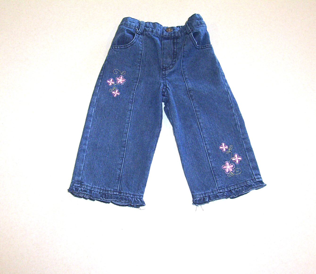 Infant Girl's Baby Headquarters Embroidered Blue Denim Cotton Jeans 12 Months