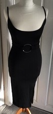 “Pretty Little Thing” Black Strappy short Dress with slit & buckle (UK 8)
