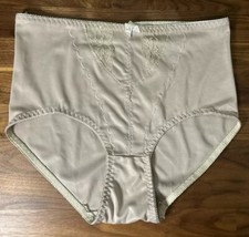Vtg Jolie Intimates Embroidered Lace Mesh Brief Granny Panties Shaper XL Beige