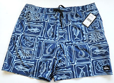 Quiksilver Men's L Board Shorts Swim Trunks Elastic Waist Blue Hawaiian Print