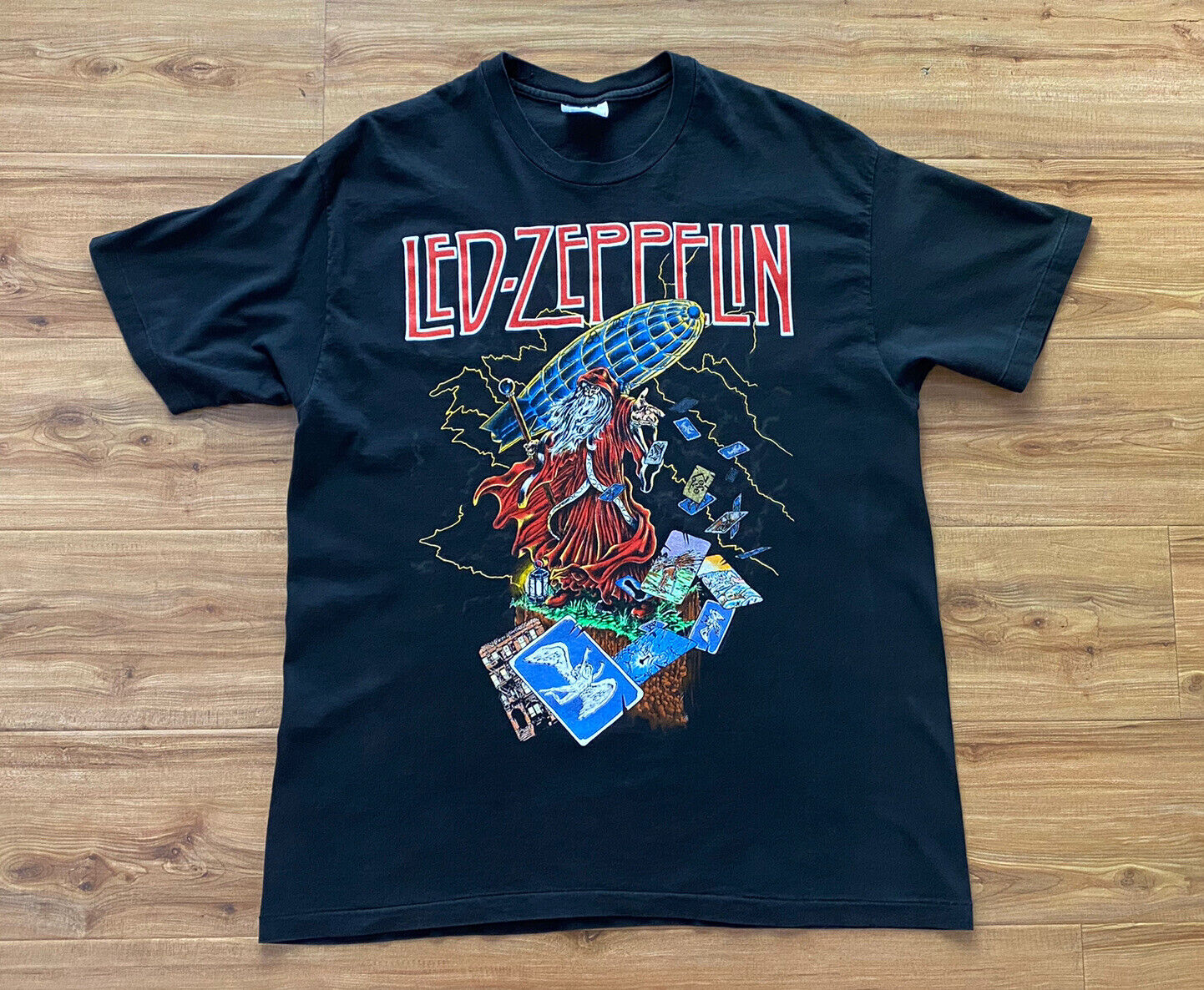 Vintage 1989 Led Zeppelin Wizard Black T-Shirt Size Large VTG 80s Original  Rock