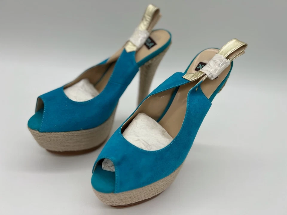 Cuñas peep-toe de cuero azul NYLA Perlia - talla 9 Foto 2 de 4