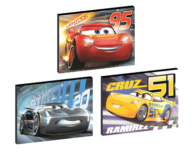 AUTOS 3 Disney Lightening McQueen 3er SET WANDBILDER PLAKETTEN/LEINWAND BILDER