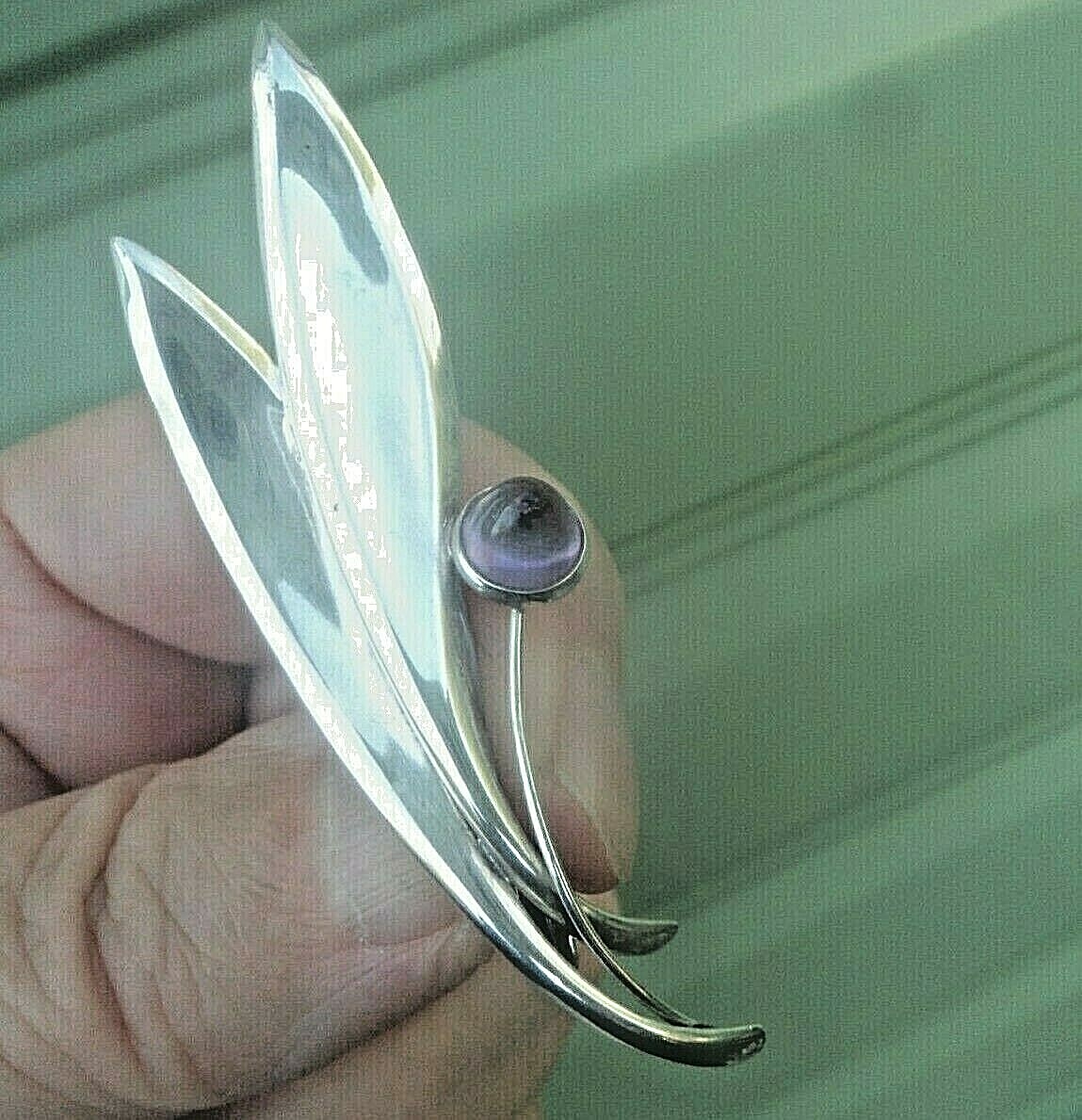 Finnish Silver & Amethyst Retro Floral Brooch Kupittaan Kulta Finland h/m 1962 thumbnail 5