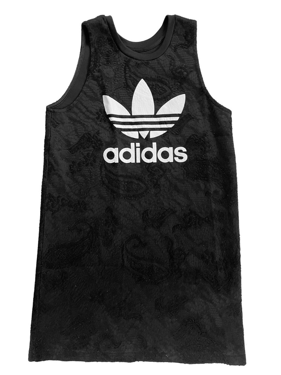 ● ADIDAS ● Lip Tank Dress - Black ADIDAS Mini Tank Dress Logo Black Lace Knit Trefoil Logo