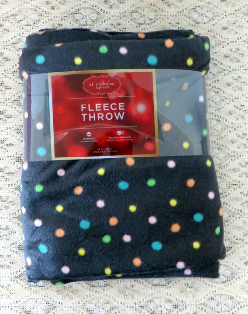 Kate Spade Black Fleece Throw Blanket Twin Silky Soft Cozy Coverlet NWT