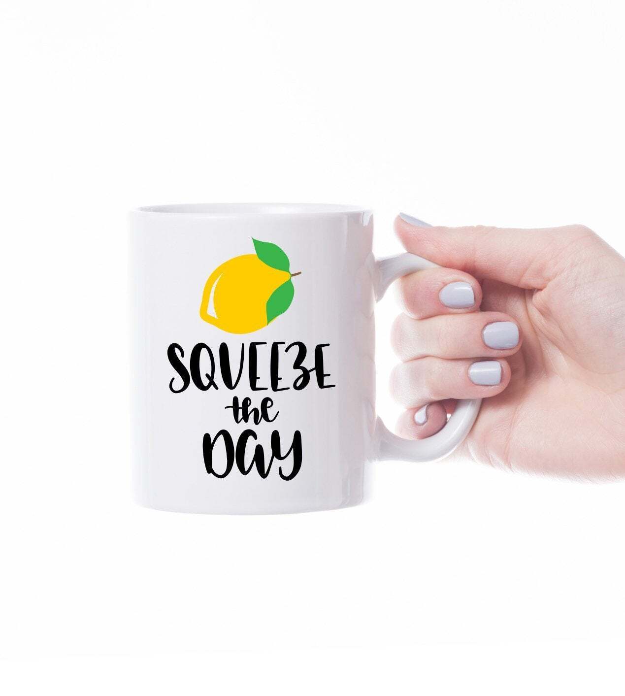 Squeeze The Day Motivational Ceramic Coffee Mug Custom Inspirational Quote Lemon