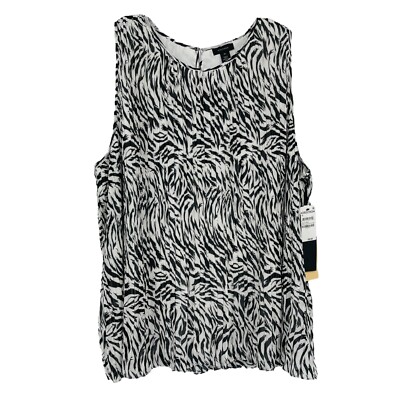 HALOGEN Flowy Sleeveless Tunic Top Black White Zebra Womens Plus 3X NEW