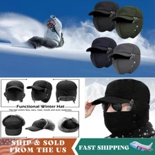Trapper Hat Face Mask Winter Warm Aviator Fur Ear Flap Cap Ski Hunting Windproof