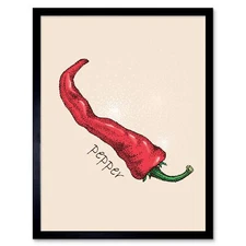 Painting Drawing Food Drink Red Hot Chilli Pepper 12X16 Inch Framed Art Print