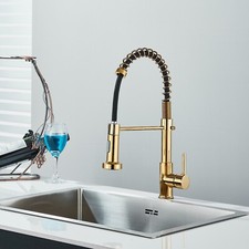 Brushed Gold Kitchen Sink Faucet Single Handle Mixer Tap with Pull Down Sprayer