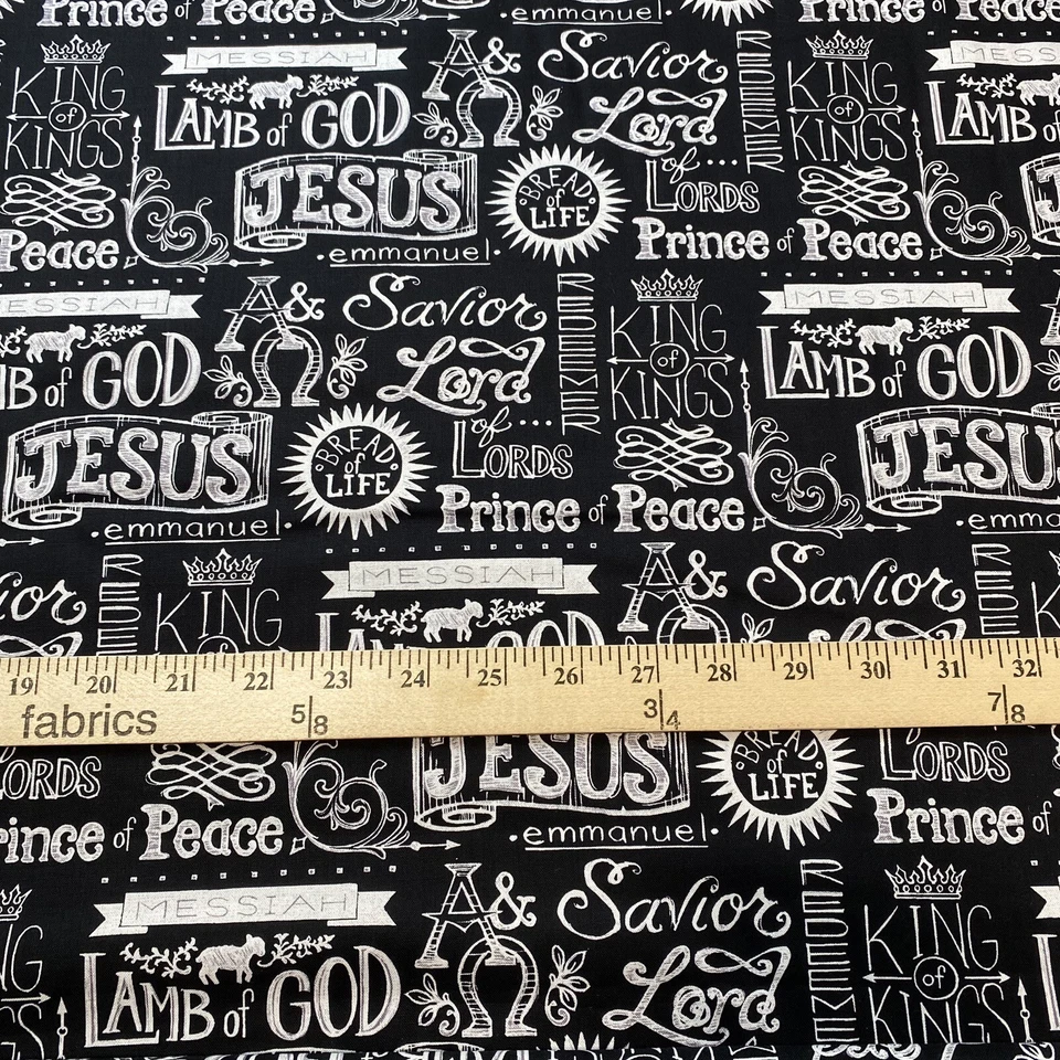 Tela de algodón cristiana Rey de Reyes con nombres de Jesús vendida por media yarda Foto 3 de 4