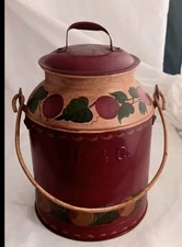 Vintage Red Toleware Milk Can Embossed LIQ 4 Qt Primitive Americana Artist Signd