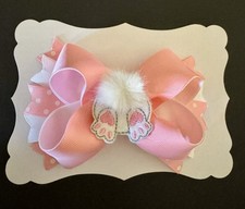 Girls Easter Hairbow with a felt bunny butt with mink fur
