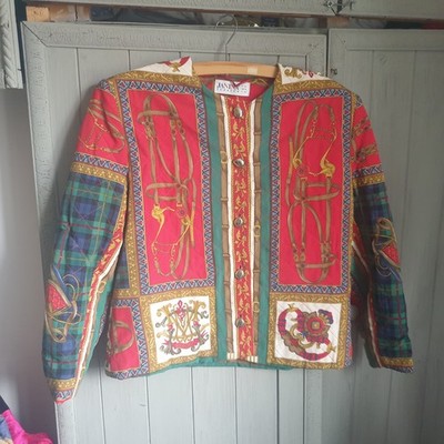 Vtg 80s Red Jacket Sz 10 Red Tartan Shield Herald Boxy