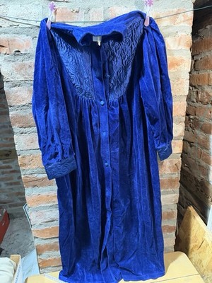 C&A Vintage Samt Hausmantel Blau UK Velvet Robe