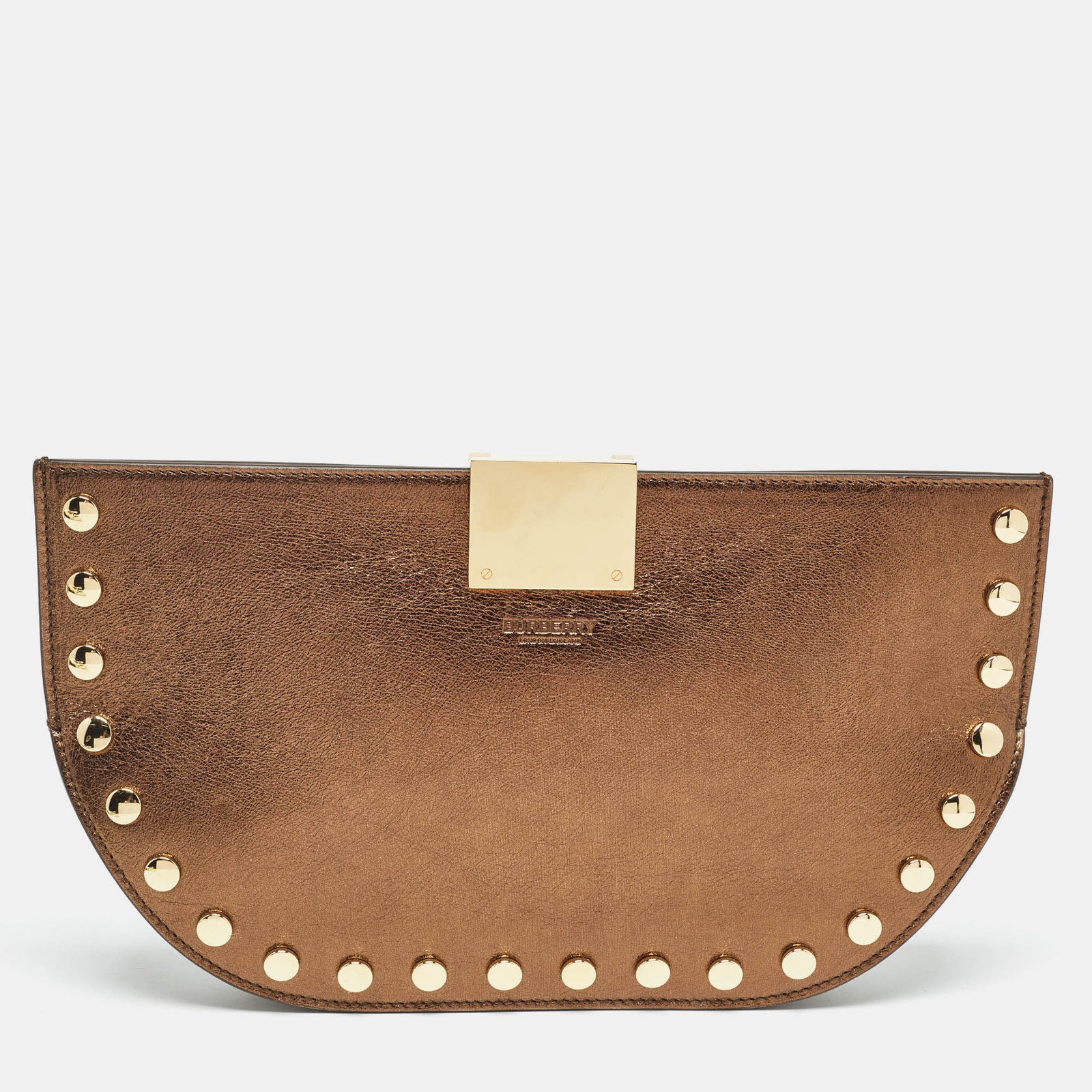 Burberry Bronze Leather Studded Olympia Clutch Bag-image