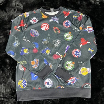 UNK NBA Basketball Sweatshirt Men Large Black Fleece Lined Graphic Print Outdoor