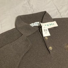 Vintage NWT Izod Mens Brown Knit Preppy Crest Logo Sweater Large Made in USA