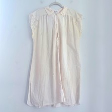 Vintage Lily of France thin cotton 1/4 button up lace short sleeve nightgown