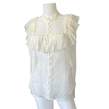 Sandra Mansour x H&M Flounced Tulle Blouse Cream Sheer Womens Size Small S