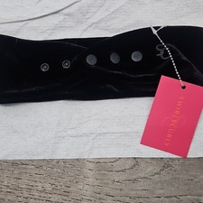 SwirlyCurly Black Velvet Adjustable Headband w/ Button Accent, Solid