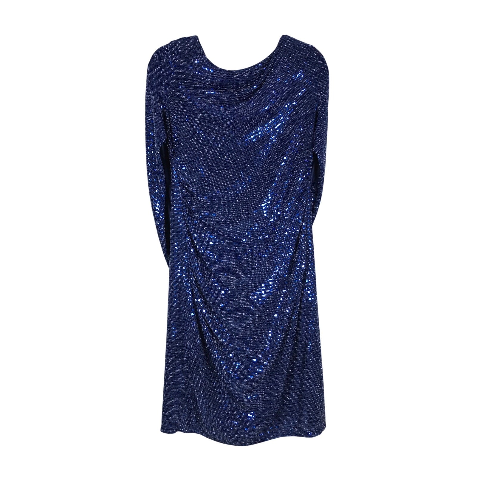 R&M Richards Dress Women’s 14 Navy Blue Sequin Cowl Cocktail Mini Plus Size