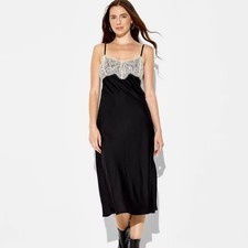 Women Lace Trim Satin Midi A-Line Dress - Wild Fable
