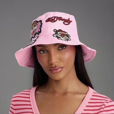 Ed Hardy Tiger / Flower / Heart & Skull Pink Women s Bucket Hat Size O/S