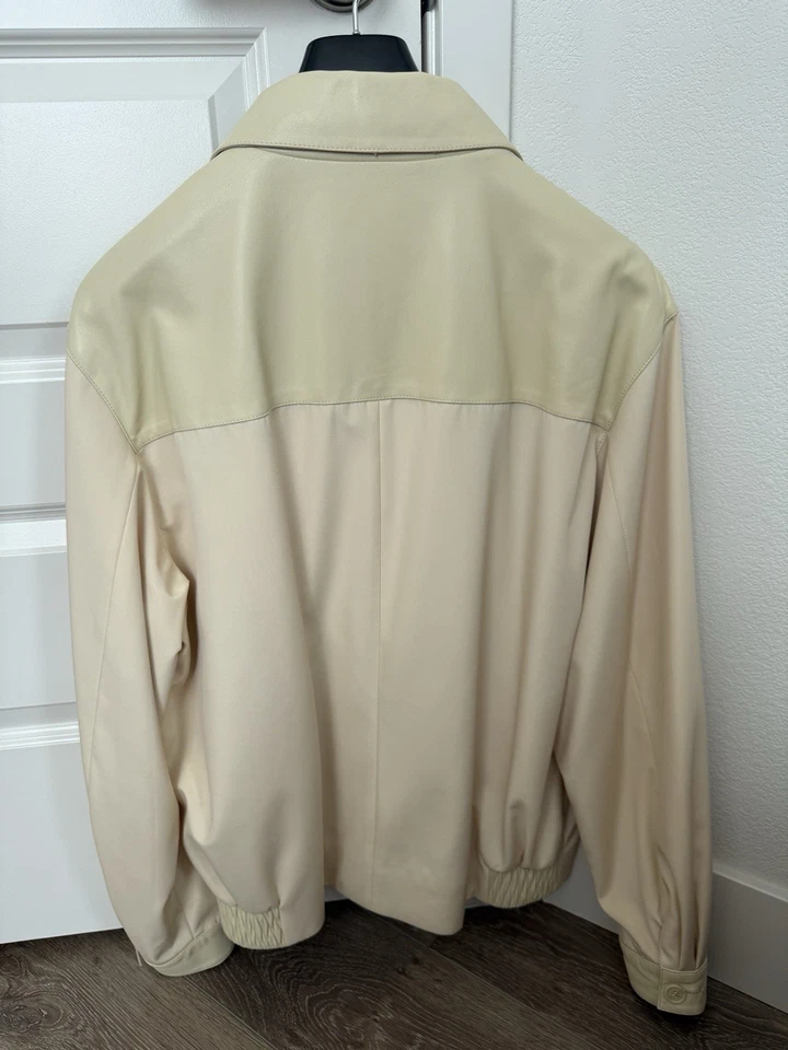 Chaqueta de Cuero Bernini Crema/Blanco Hombre XL Hecha en Italia Excelente Estado Foto 2 de 4