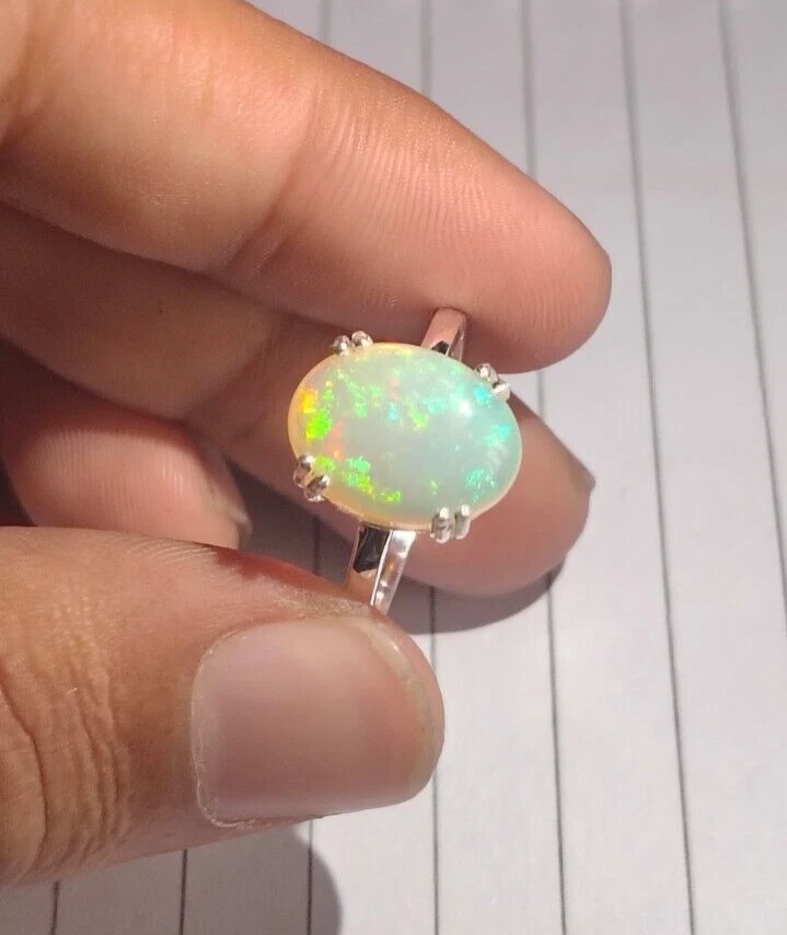 Autentico anello opale di fuoco anello di fidanzamento in argento sterling... - Immagine 3 di 4