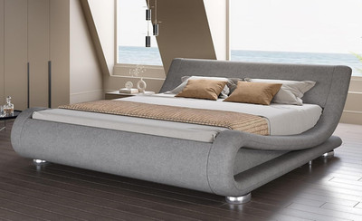 Queen Size Upholstered Bed Frame, Deluxe Low Profile Sleigh Bed with Linen Ergon