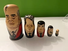 MATRYOSHKA Russian President USSR Leaders Wooden 10 PC Hand Paint Nesting Dolls