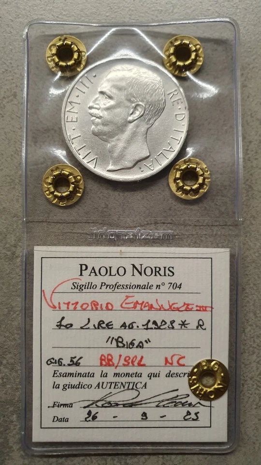 MONETA REGNO D'ITALIA 10 LIRE 1928 BIGA * UNA ROSETTA V.E.III PERIZIATA BB/SPL - Immagine 2 di 2