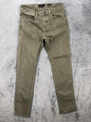 Massimo Dutti Jeans Mens 31x30 Olive Green Slim Skinny Stretch Denim Pants 0052