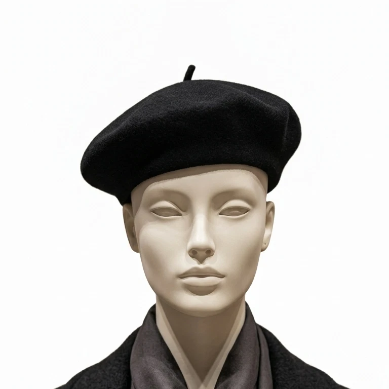 Vintage Super Basque French Beret Black Pure Wool Waterproof Made France Sz 57