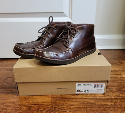 Ugg Kaldwell Brown Leather Chukka Ankle Boots, Men's 8.5, Vibram Rubber Sole