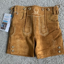 Bavaria Trachten Genuine Leather Lederhosen Shorts Sz 11-14 NWT Brown.