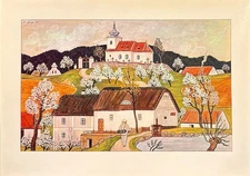 Vintage JOSEF LADA Wandering Miller's Boy Stone Color Lithograph Czech Unframed